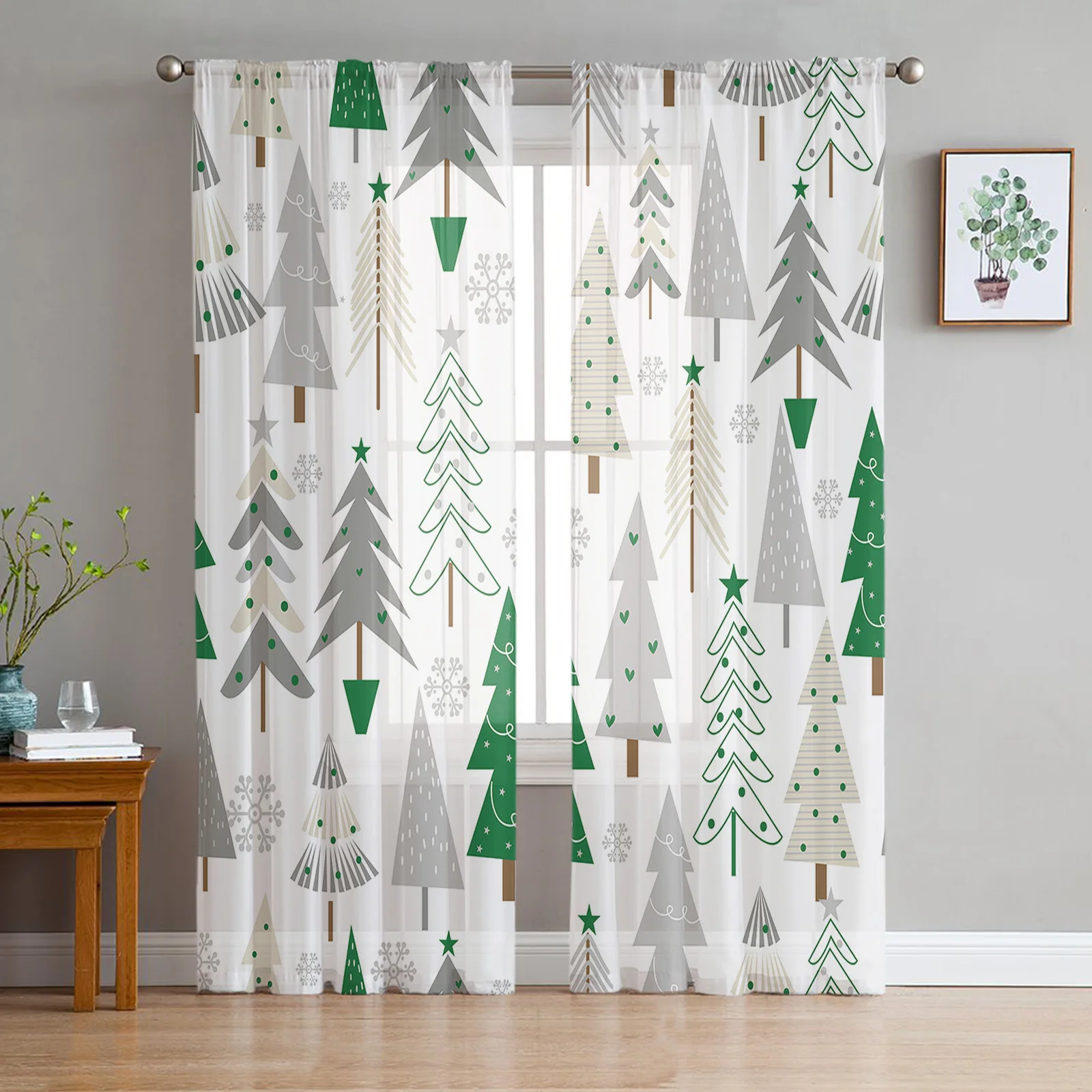 

Christmas Tree Texture Green Tulle Drapes for Living Room Bedroom Sheer Window Curtains Kitchen Balcony Modern Voile Curtains