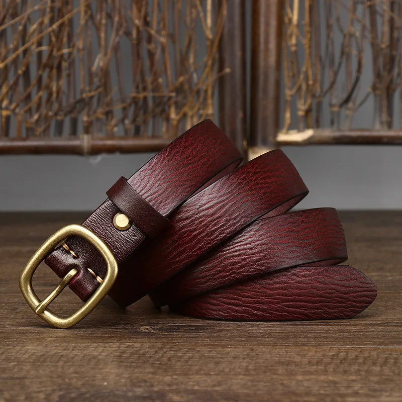 2.8cm Ladies Thick Cowhide Copper Buckle Genuine Leather Jeans Belt Women High Quality Retro Luxury Cintos Female Waistband