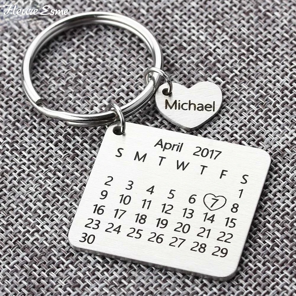 Personalized Calendar Keychain Hand Carved Calendar Keyring Customed
