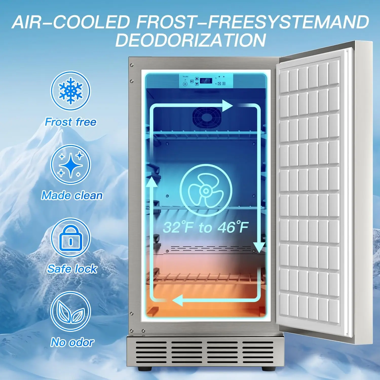 Outdoor Refrigerator, Weather Proof Stainless Steel Beverage Beer Cooler Under Counter Fridge, Indoor/Outdoor Refrigerator with 5