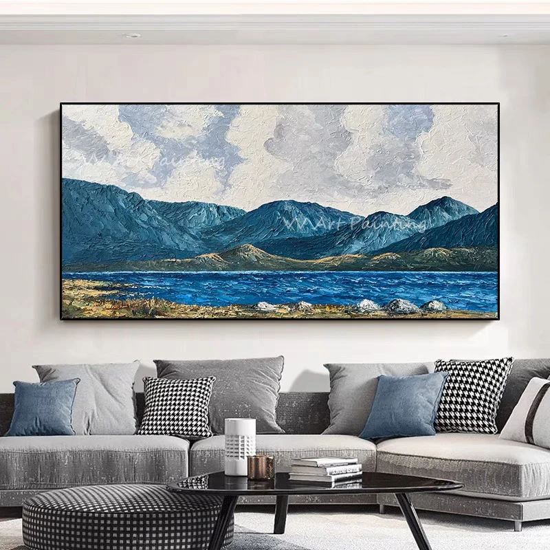 

High Quality Gold foil landscape on the wall texture slice images living room manual canvas oil painting art poster bedroom