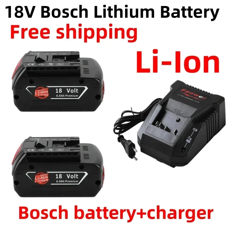 

18V Battery 6.0Ah for Bosch Electric Drill 18V Rechargeable Li-ion Battery BAT609, BAT609G, BAT618, BAT618G, BAT614 + 1Charger