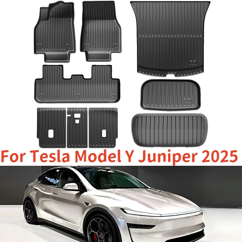 For New Tesla Model Y Juniper + TPE Floor Mats & Cargo Liner All Weather Trunk Mats Floor Liner Backrest