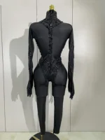 Luxury Festivals Outfit Sparkle Diamonds Sequins Black Spandex Jumpsuit Women Eveing Birthday Party NightClub Bar Stage Costume - Image 3