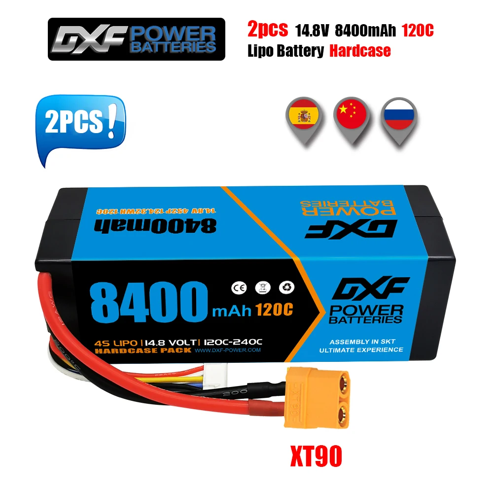 

DXF 2PCS Lipo 2S 3S 4S Battery 7.4V 11.1V 14.8V 8400mAh 8000mAh 5200mAh 100C- 200C 110C- 220C 120C- 240C for 1/8 1/10 Buggy car