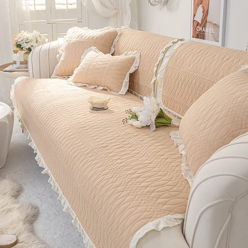 Tela antideslizante Beige para sala de estar, funda de toalla trasera Simple y moderna, cojín de sofá Universal para las cuatro estaciones, nuevo Color sólido