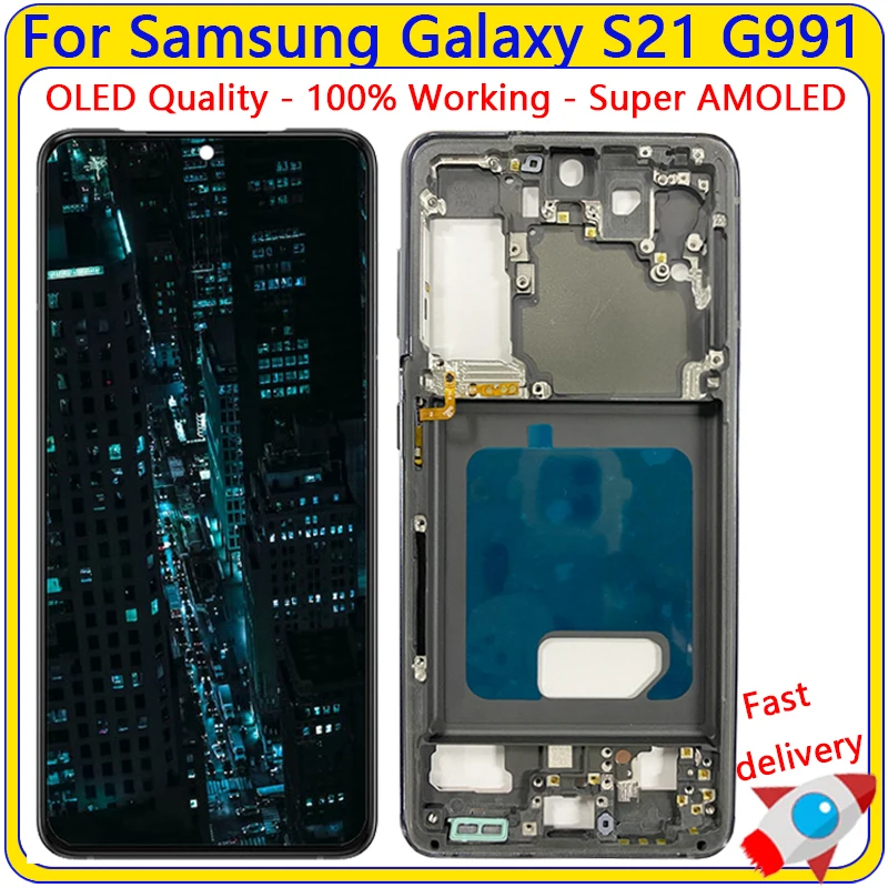 

Super OLED With Frame For Samsung Galaxy S21 Display G990F G991F G991U LCD Touch Screen Digitizer S21 5G Replacement NEW TFT