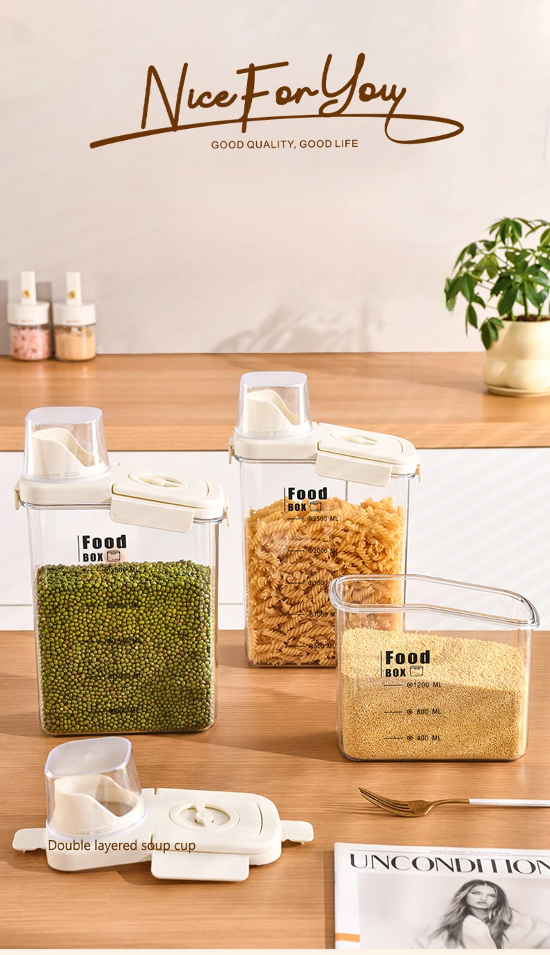 Transparent Storage Jar for Grains, Rice Bucket, Tea, Dried Fruits Storage Box, Kitchen Grain Bucket, Storage Jar, Sealed Jar