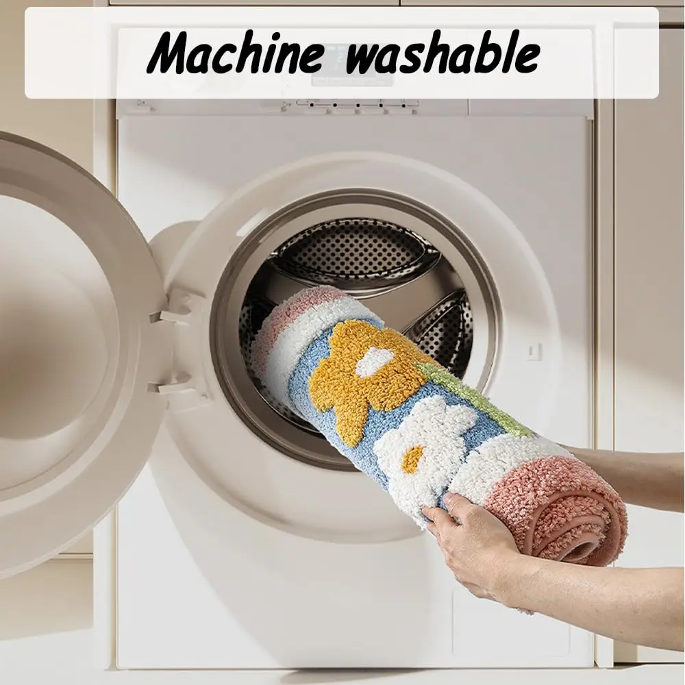 Cute Flower Bath Mat, Non Slip Water Absorbent Bathroom Rugs, Extra Soft Foot Mats, Machine Washable Quick Drying Bath Carpet fo