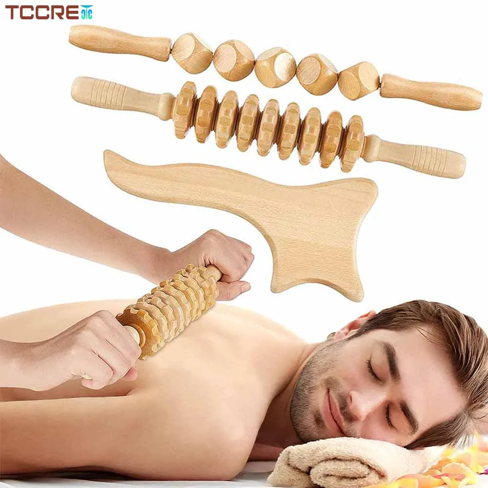 3pieces Wood Therapy Massage Tools Lymphatic Drainage Anti Cellulite