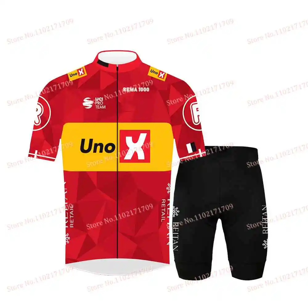 Uno X Team Cycling Jersey Set France Tour Denmark Norway Cycling Clothing Euro Champion Kits Summer Bicycle Bib Shorts