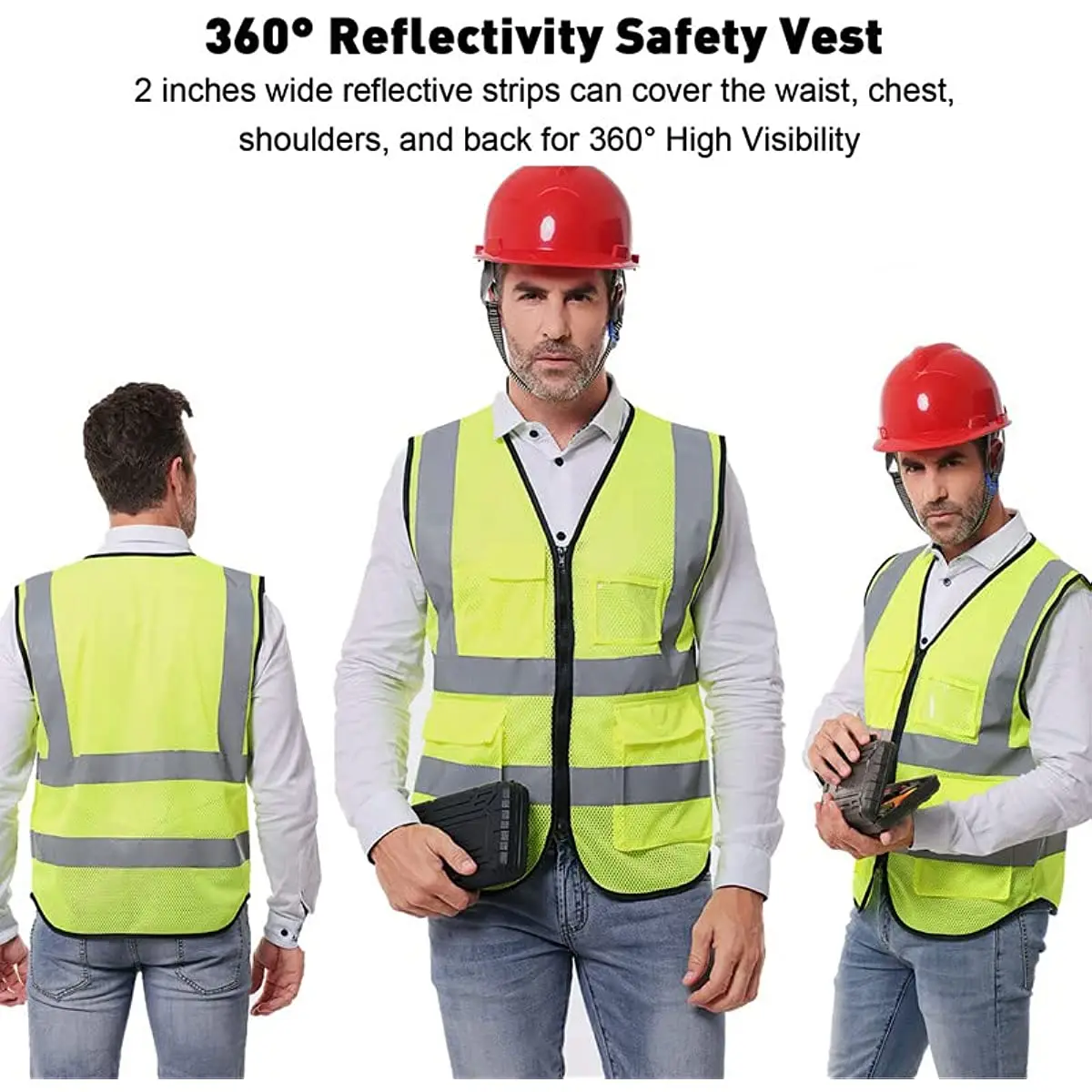 Reflective Safety Vest Safety Vest With Pockets And Zipper For Men Meets ANSI/ISEA Standards