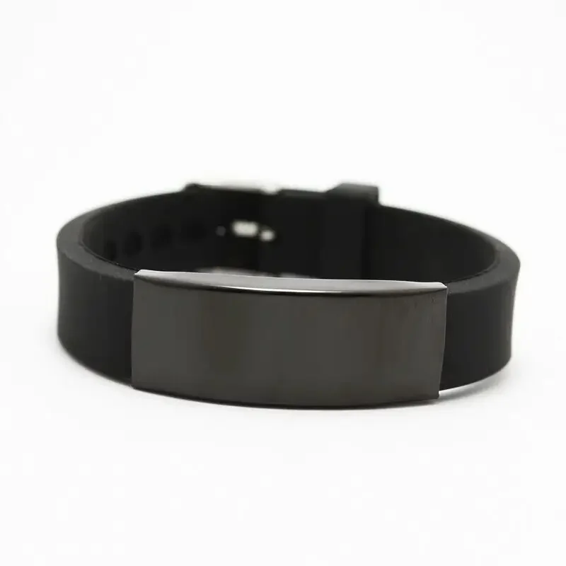 Silicone Wristband Power Energy Wristbands Fashion Black Silicone Bands Bracelets Punk Jewelry Men Bracelet Stainless Steel Cuff Bangle