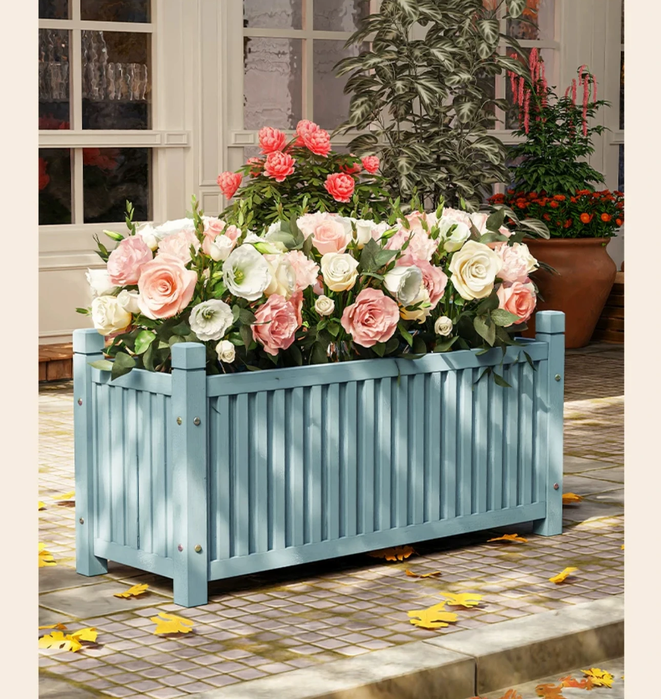 

Outdoor anticorrosive wooden flower box commercial street rectangular partition flower slot green garden box courtyard flower be