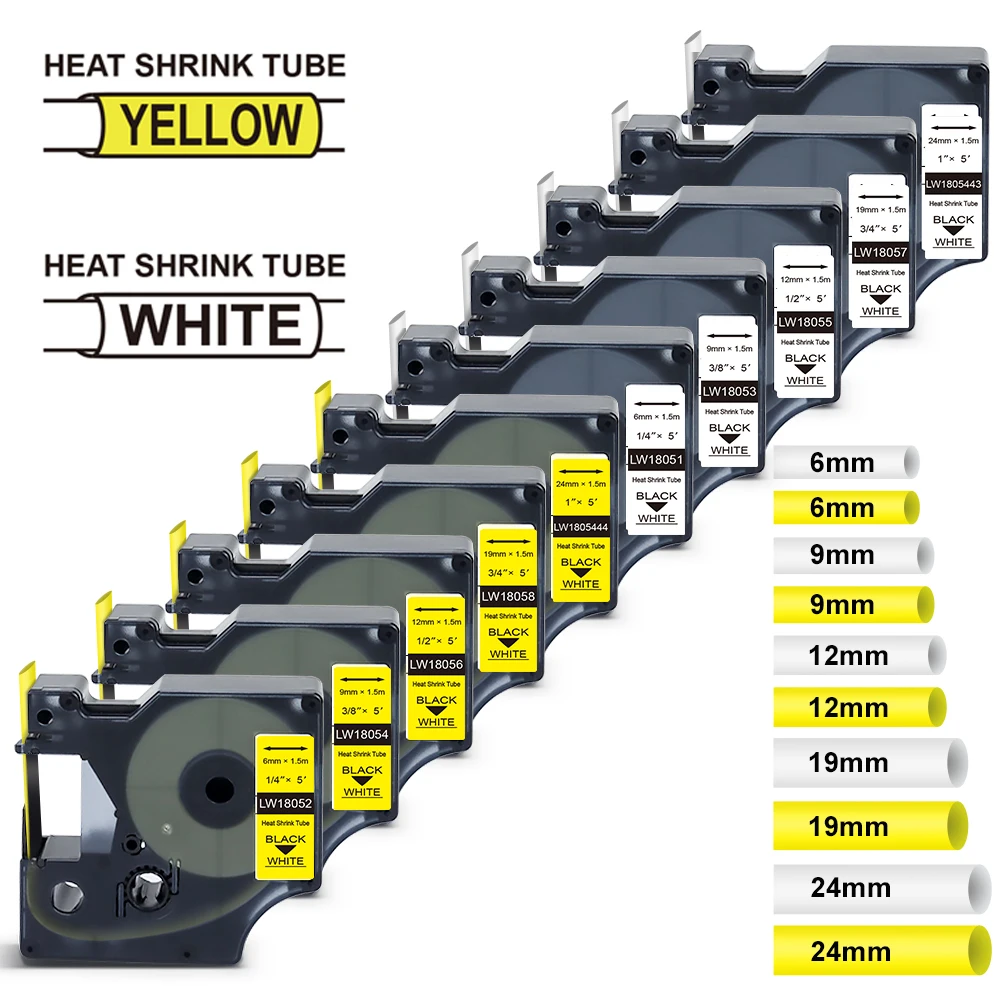 Tubo Termoretraibile 18055 Per Dymo Rhino 18051 18052 18053 18054 18056 18057 18058 Nastro Per Dymo Rhino 4200 5000 5200 Etichettatrice