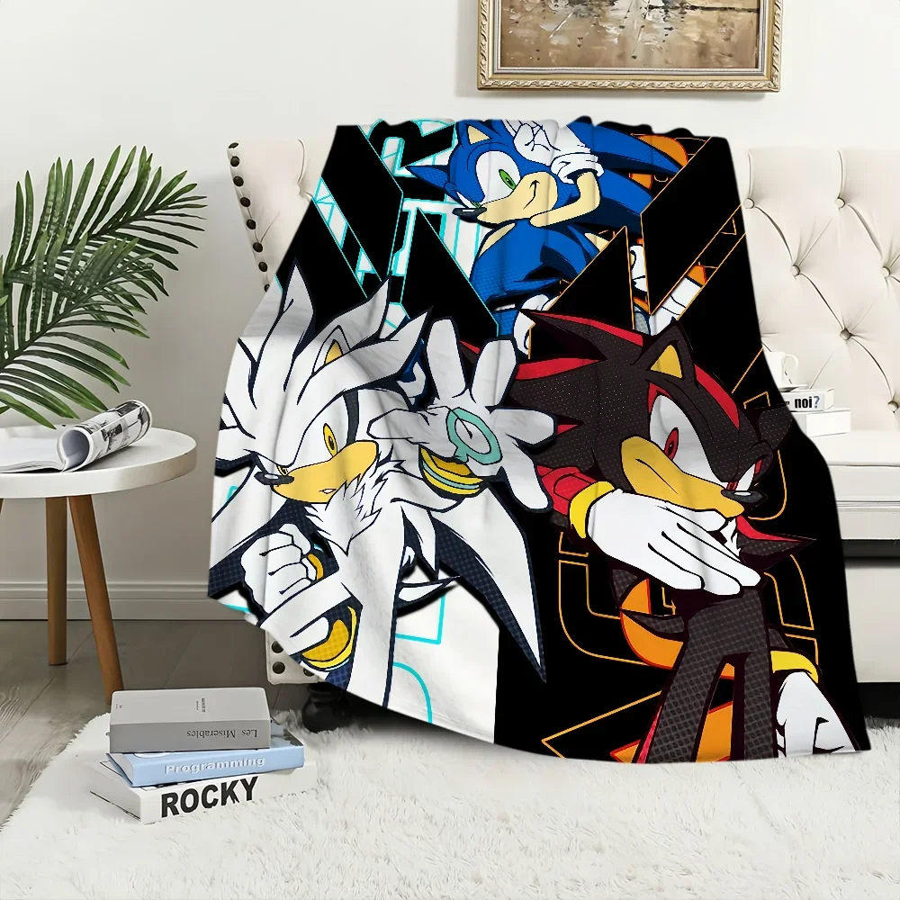 cool cartoon Flannel warm comfort art  soft plush blanket for sofa living room office A-s-S-SonicS-s bedroom cool travel gift 6