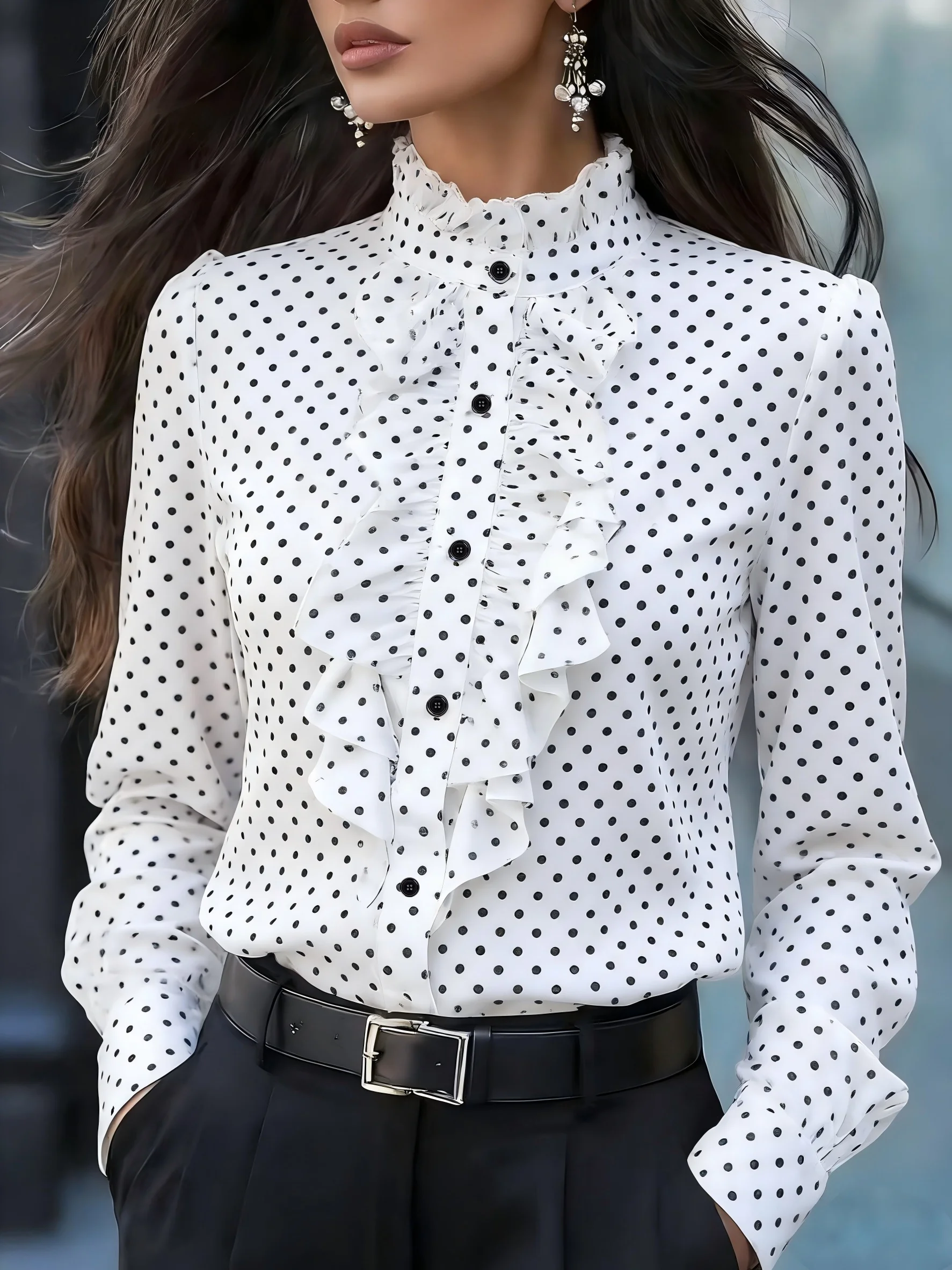 Temperament Loose Woman Shirt Fashion Casual Blouse Elegant Long Sleeve Woman Shirt Holiday Weekend Top 1