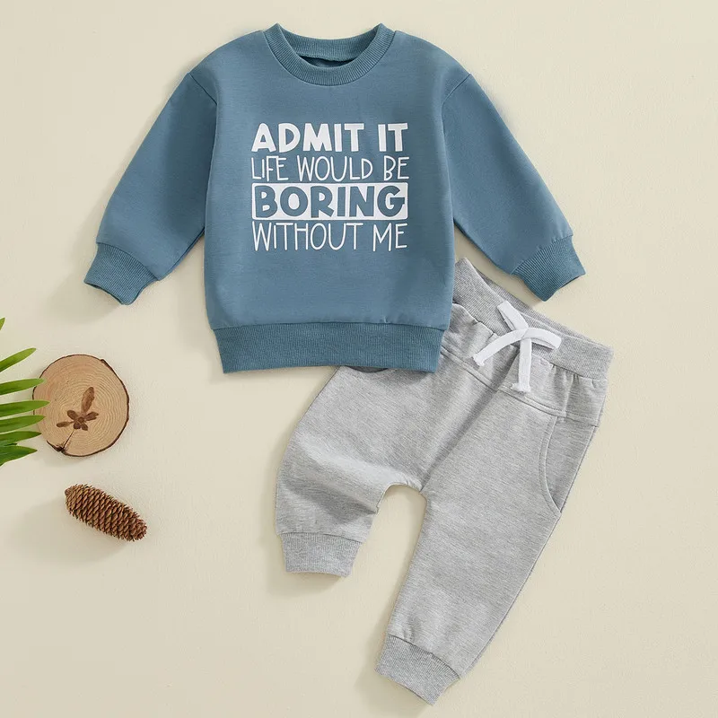 Baby Boy Letter Sweatshirt & Pants Set 3