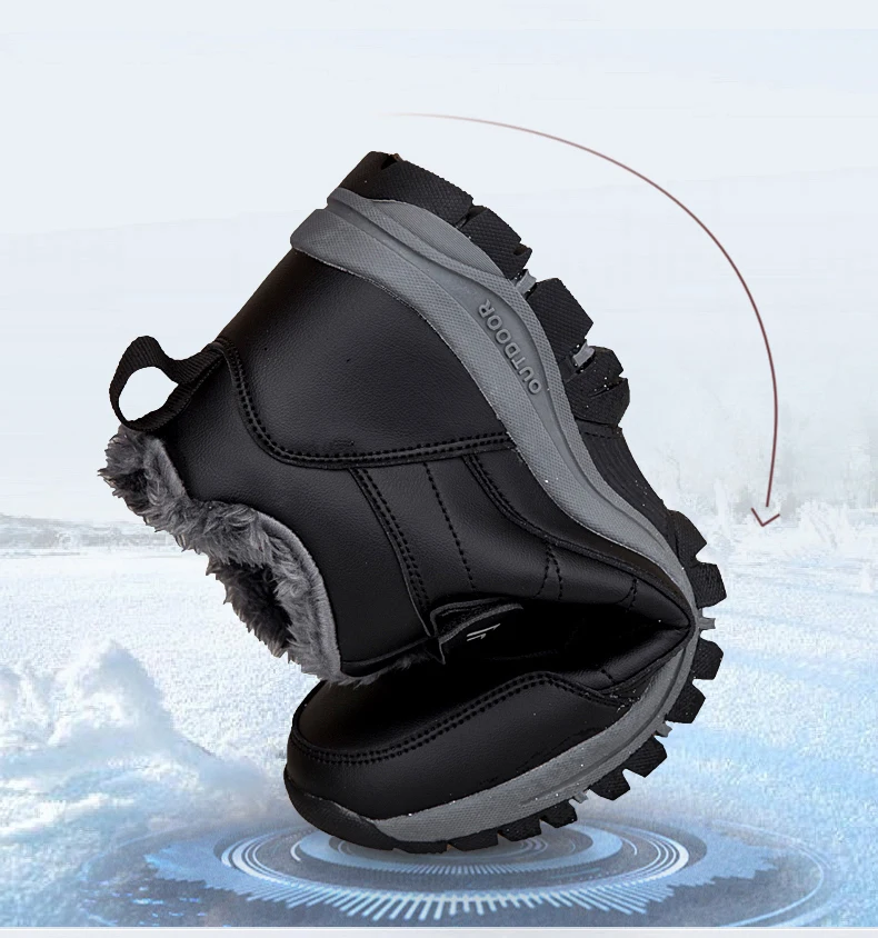 2023 Winter Women Men Boots Waterproof Leather Boots Man Plush Warm Sneakers Man Outdoor Ankle Snow Boots Casual Shoes Big Size