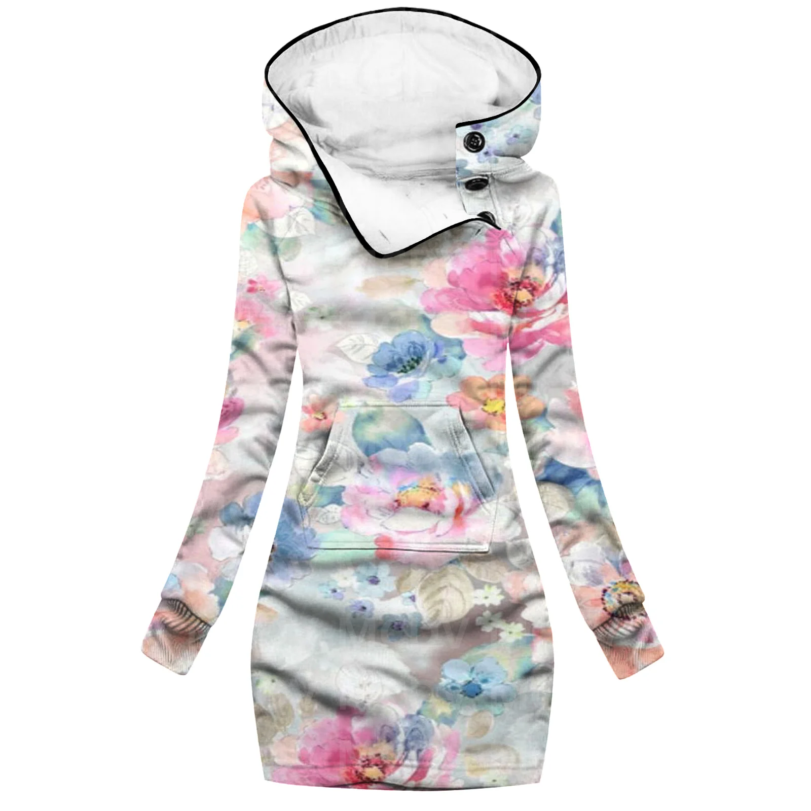 Flowers 3D Printed Hoodie Dress Novelty Hoodies Women Casual Long Sleeve Hooded Pullover Tracksuit 01