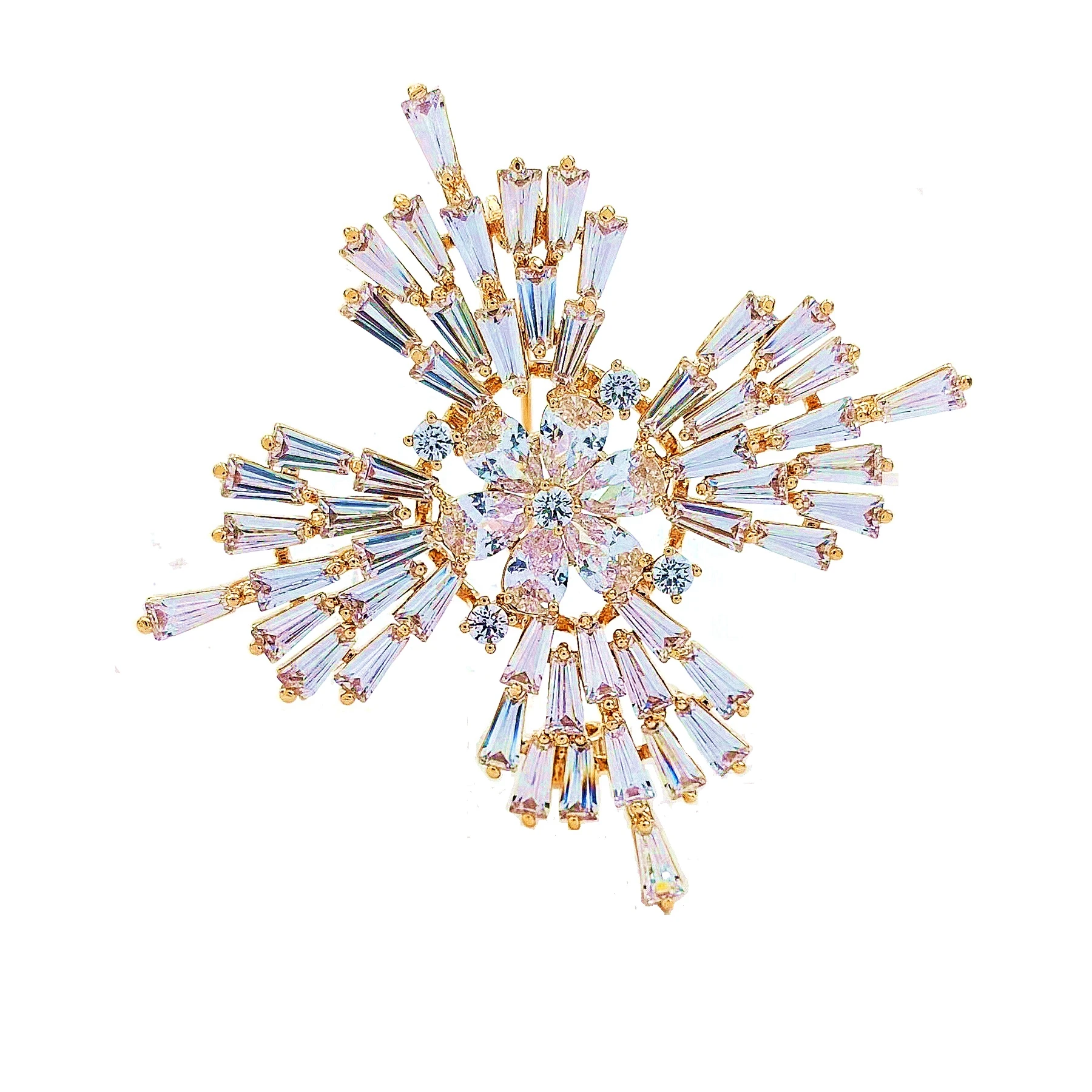 

Designer Gold Tone Baguette Cut Clear CZ Cross Shaped Broaches Pins Church Mother's Day Christmas Anniversary Gift Accessory