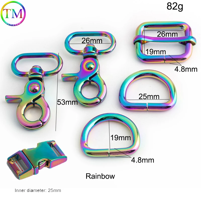 10-20Sets Rainbow Metal Buckle Snap Hook D Ring For Bag Strap Hangbags Collars Webbing Adjust Side Release Hardware Accessories