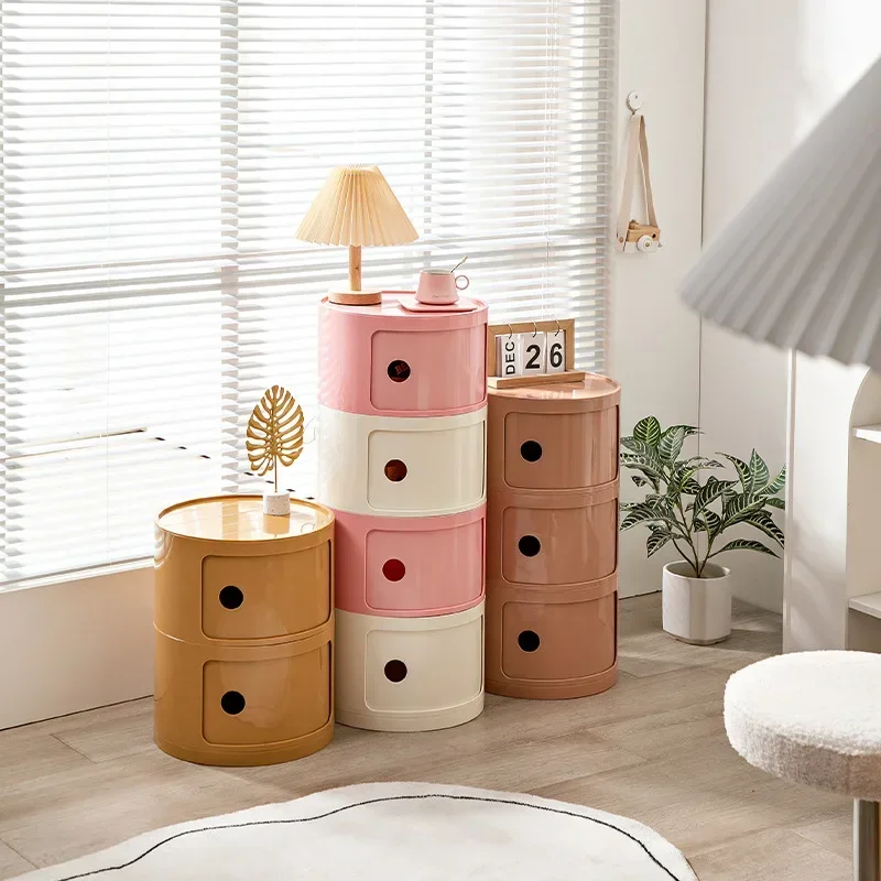 Home Color Matching Ins Style Round Storage Bedside Table Small Apartment Creative Storage Side Cabinet Nordic Bedroom Cabinet