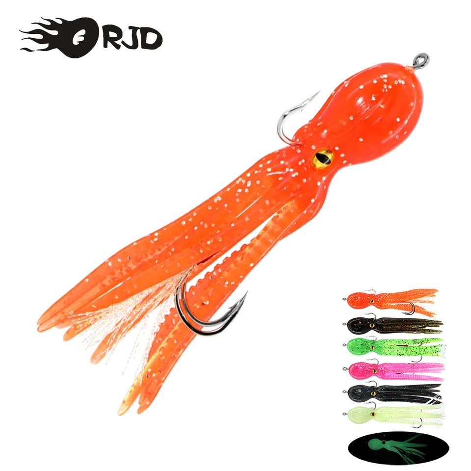 Nikko UV Orange Octopus Fishing Bait - 3.5 Inch Soft Plastic Lure For Saltwater & Freshwater