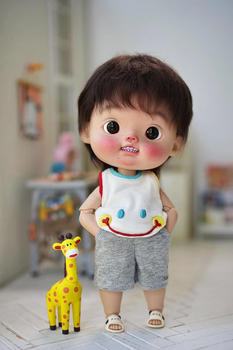 BJD Perücke Qbaby Big Head Puppenhaar Meng dian dian Weiches Haar Niedliches braunes kurzes Haar Puppenzubehör – Detail 3