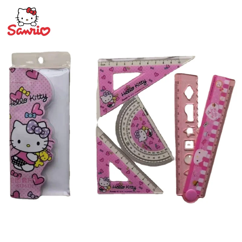 Sanrio Anime Peripheral Kawaii Cute Cartoon Hello Kitty Set Ruler