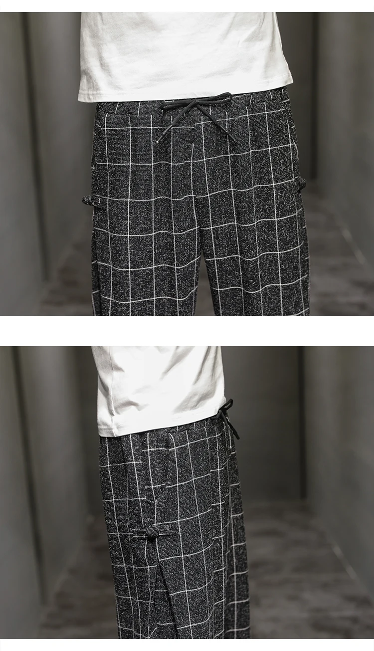 Cotton Linen Pants for Men New Trend Disc Buckle Hallen Pants Man Spring Summer Comfortable Breathable Casual Pants 6
