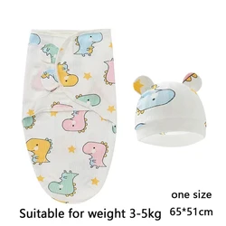 Cartoon Print Cotton Baby Blanket and Hat Set - Adjustable Newborn Swaddle Wrap (SKY BLUE)