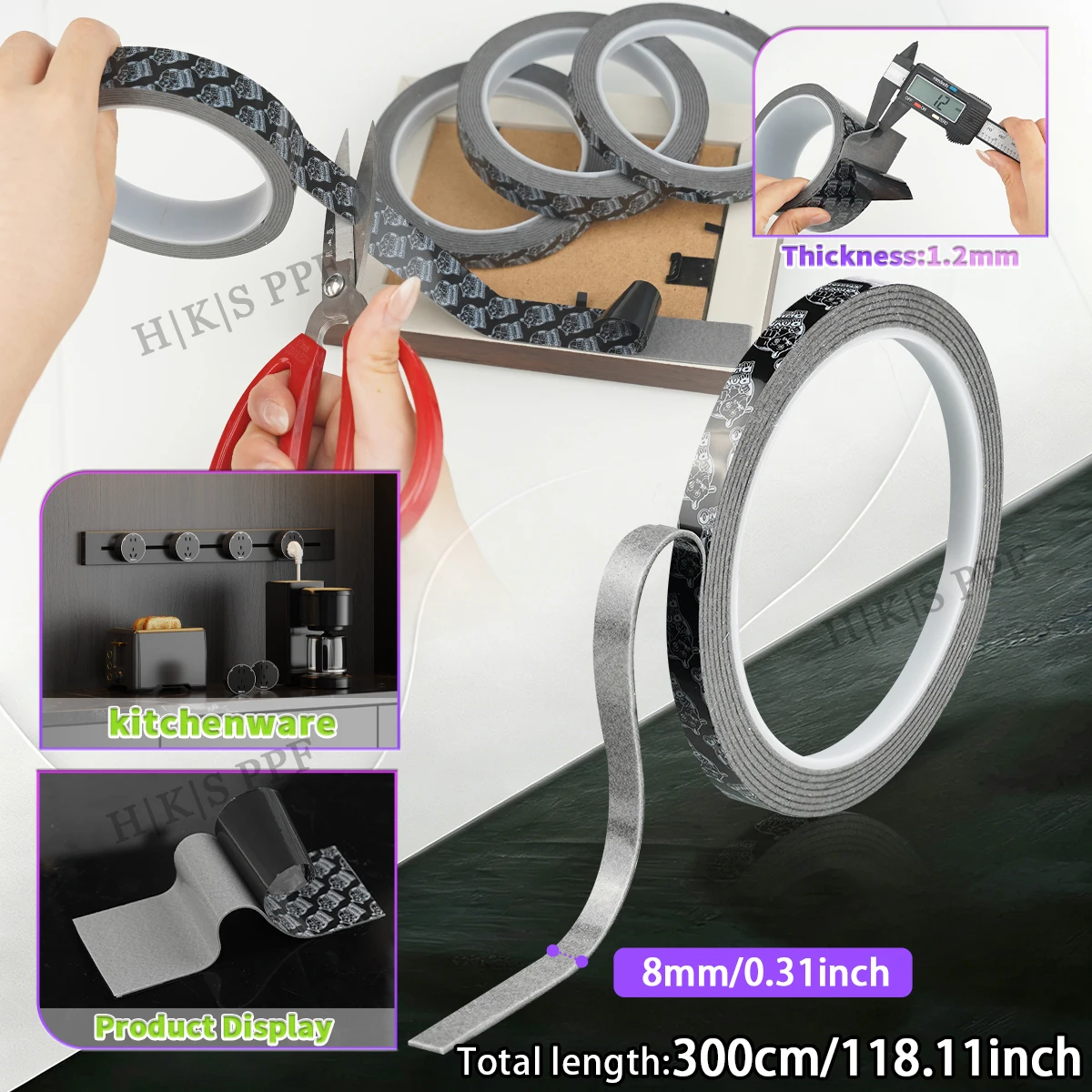 Extra-Long High-Strength Double-Sided Adhesive Tape - Durable, Scratch & Heat Resistant for Versatile Use in Home, Office, Car, and Industrial Applications