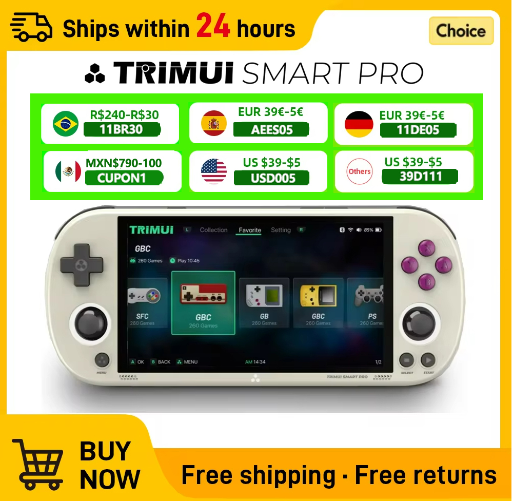 Retro Video Game Console Trimui Smart Pro Handheld Game 4.96''IPS Screen Linux System Joystick RGB Lighting Smartpro 2024 New