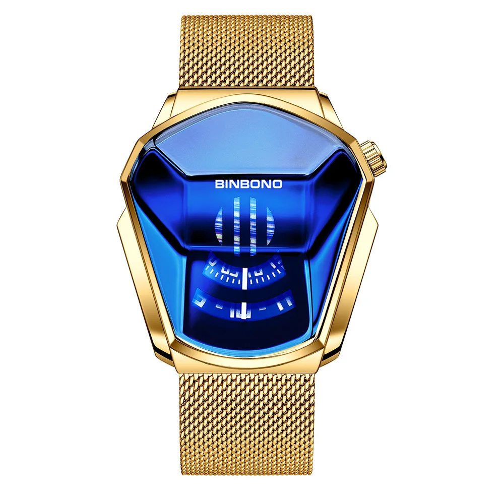 BINBOND Men's Stylish Luminous Quartz Watch with Steel Mesh Band and Touch Screen
