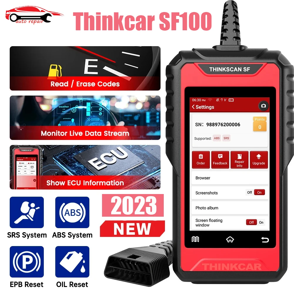 

Thinkcar SF100 OBD2 Scanner Car Diagnostic Tool ABS SRS System Airbag Oil Reset Code Reader Thinkcar ThinkScan SF100 Automotive