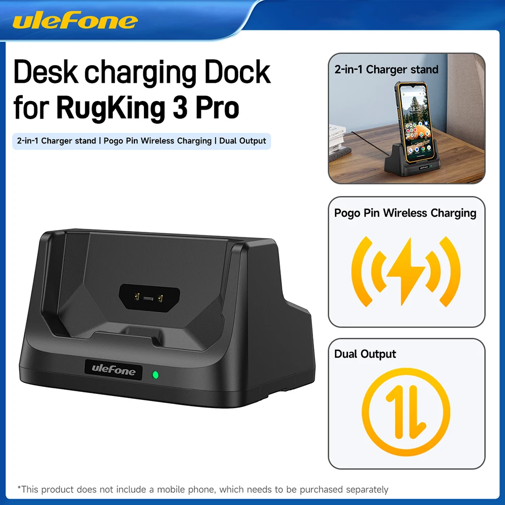 Ulefone Armor Desk Charging Dock for RugKing 3 Pro - Pogo Pin Wireless Charging, Dual Output 2-in-1 Charger Stand