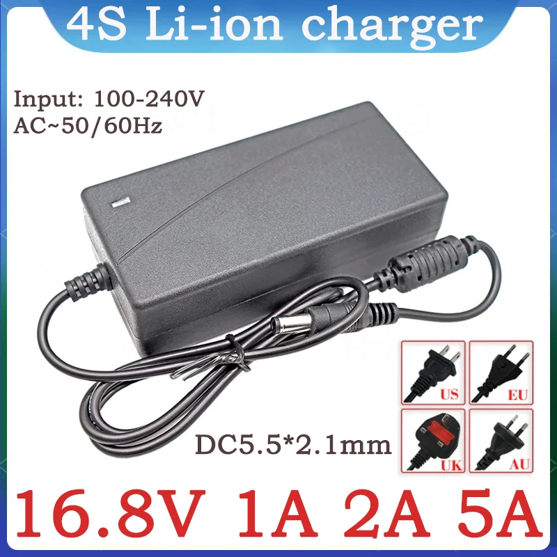 Charger adapter Battery charger Power supply adapter Battery charger adapter 16.8V1A 2A 5A Lithium Battery Charger AC 100V-240V 4S 14.8V Lithium Polymer Battery DC 5.5*2.1MM Power Adapter AC Power Cable