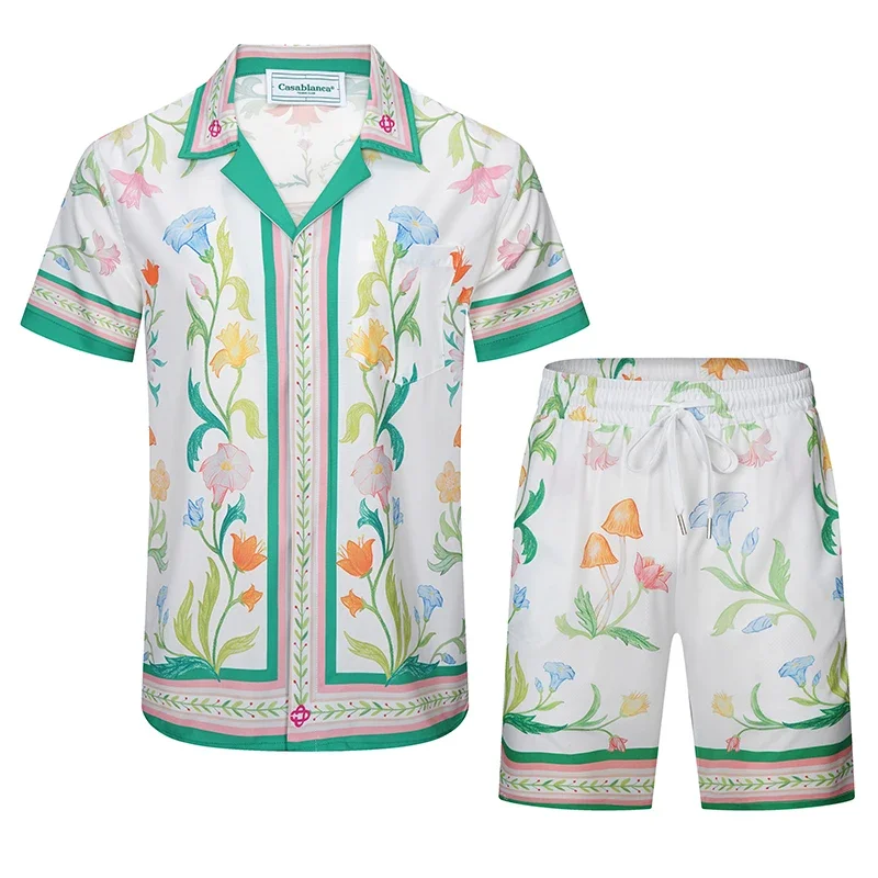 

Beach Surfing Harajuku Casablanca Summer Suit Hawaiian Style Shirts Contton High Quality Fashion Mens Shirts