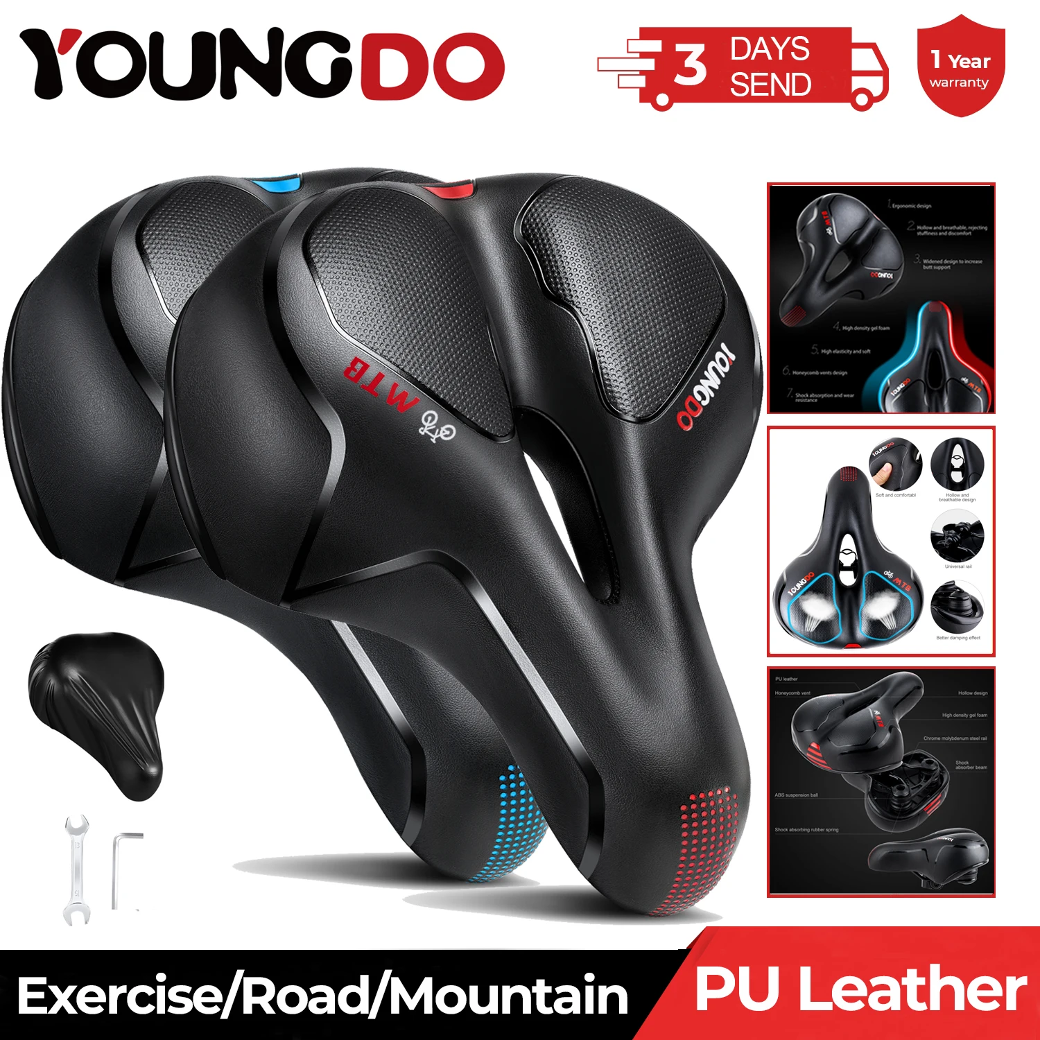 YOUNGDO Nuovo cuscino per bici in pelle PU Parti di biciclette per