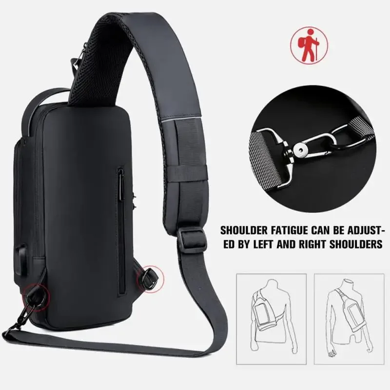 New Men's Anti theft Chest Bag USB Charging Shoulder Strap School Short distance Gym Exercise