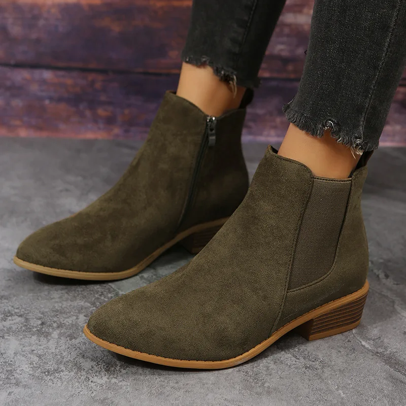 

Shoes Fashion Boots Woman Boots-Women Punk Low Large Size 2023 Ladies Rock Ankle Pointy Rubber Med Pointed Toe Solid Rome Flock