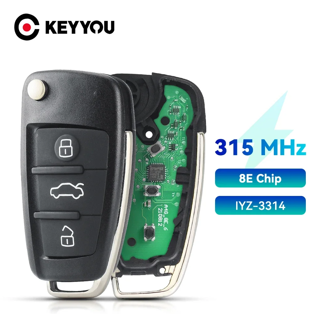 

KEYYOU IYZ 3314 4F0837220M 4F0837220T 8E Chip 315 434 MHZ FSK For 2006 -2015 Audi A6 Q7 S6 Remote Control Flip Key