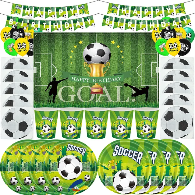 Football Birthday Party Decoration Boys Paper Plates Tablecloth Balloon Banner Cake topper Happy Birthday Soccer Party Supplies