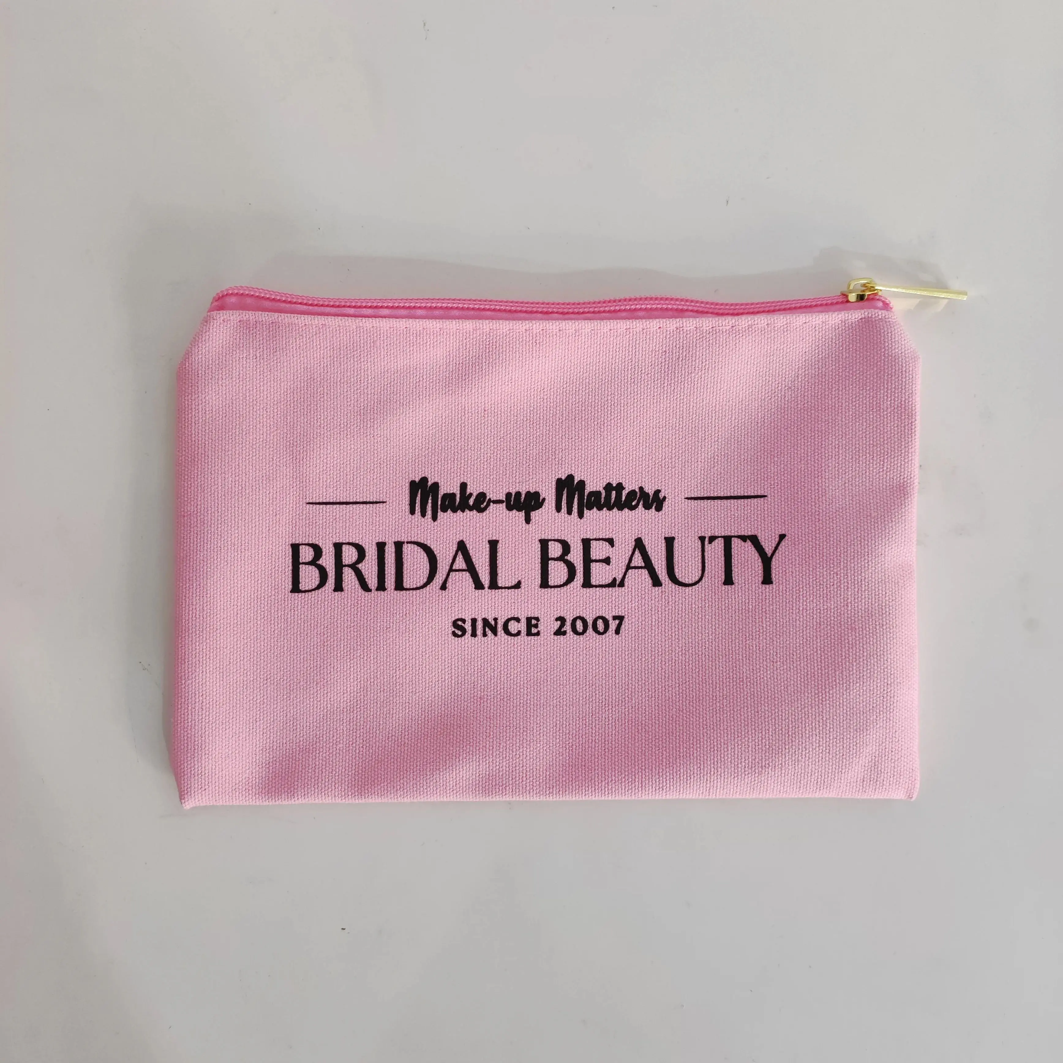 100 개/몫 사용자 정의 로고 인쇄 여성을위한 우편 번호와 고품질 재사용 가능한 코 튼 캔버스 화장품 가방 세면 용품 파우치 여행 선물