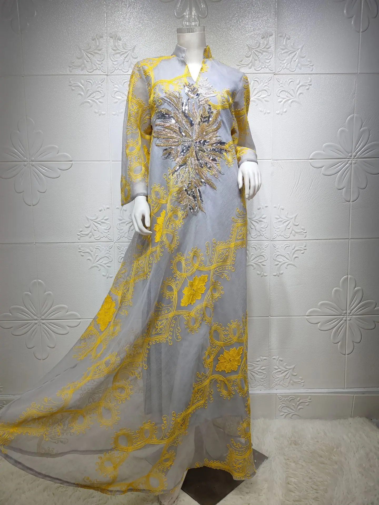 Embroidered Moroccan Caftan Maxi Women's Long Sleeve Muslim Dress Dubai Islamic Arabic Turkish Evening Dress Gulf Saudi Abayas