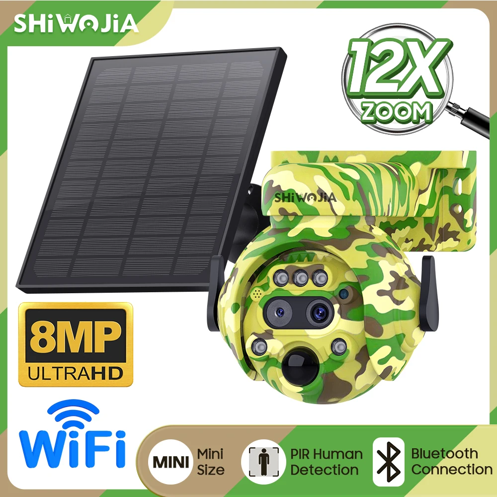 

Shiвоенia 8 МП 4G SIM Солнечная Камера 12X зум наружная WIFI охотничья камера с ночным видением Беспроводная солнечная энергия безопасности дикой природы
