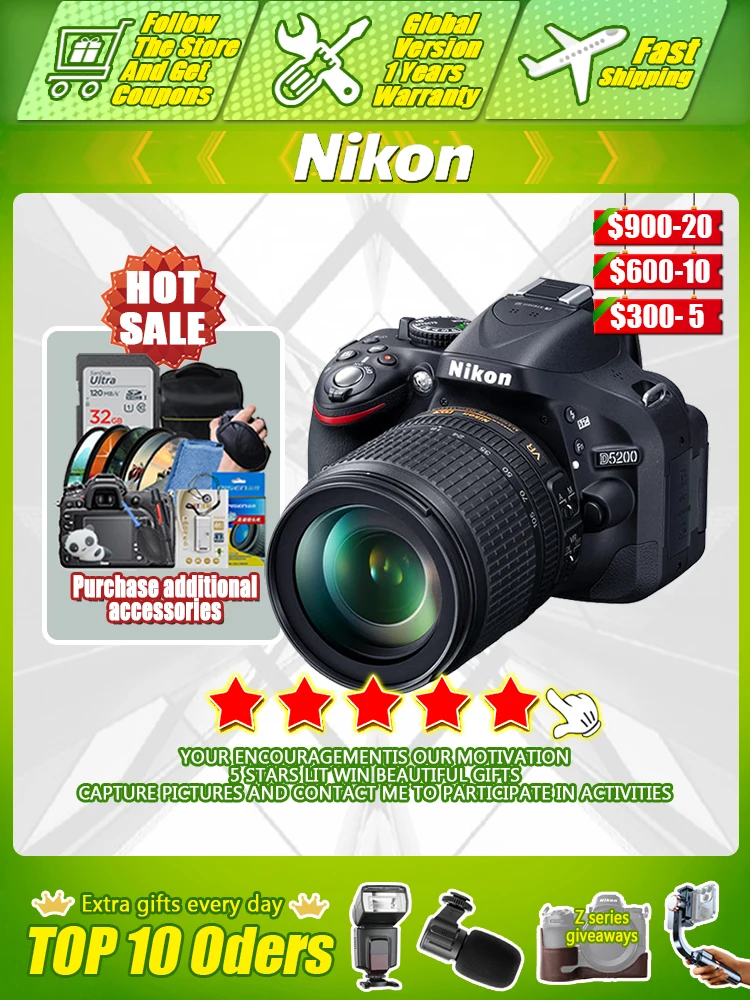 Nikon D5200 DSLR Camera with DX NIKKOR 1855mm f/3.55.6G VR Lens