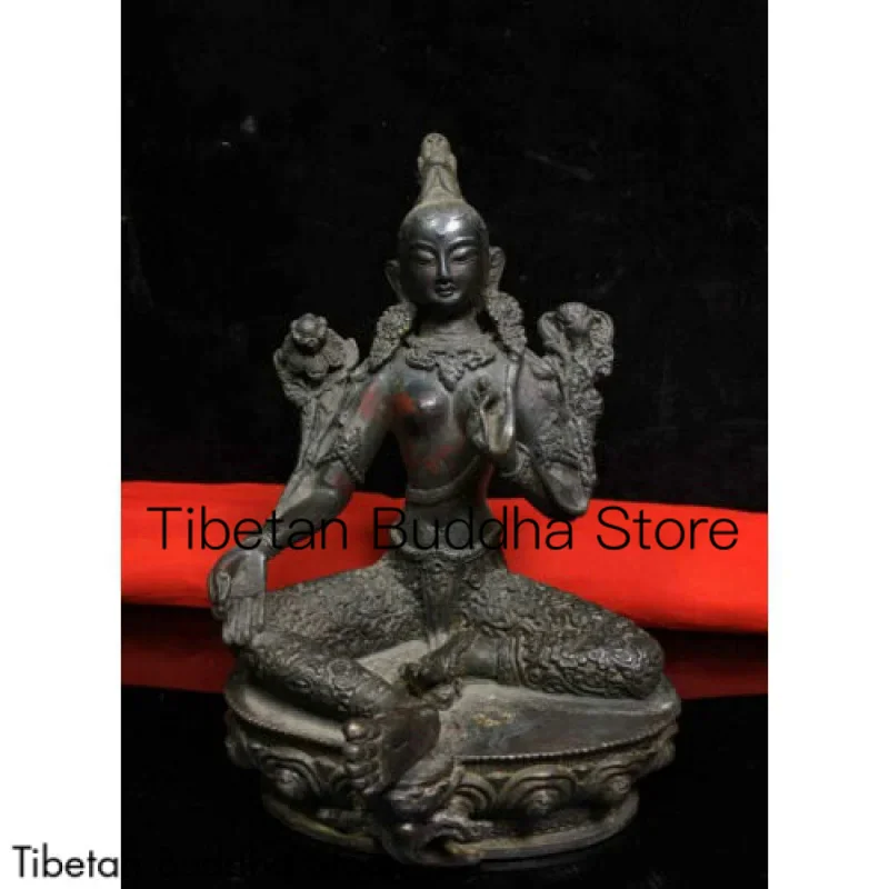 

Old dynasty China Buddhism Tibet Temple Bronze Green Tara Kwan-Yin Buddha Statue