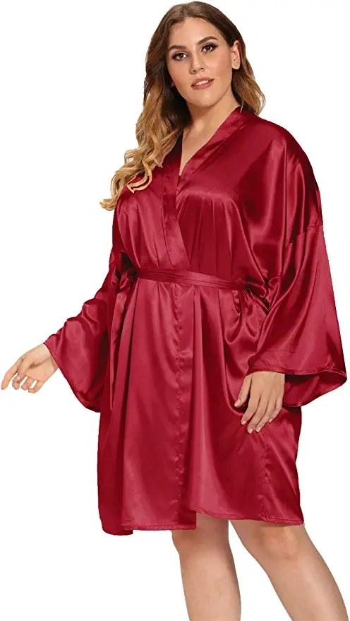 Loose Women Sexy Sleepwear Oversize Nightdress Satin Silky Kimono Bathrobe Gown Casual Intimate Lingerie Bridal Wedding Gift 3XL women sleepwear,bride robes,sleepwear pajamas